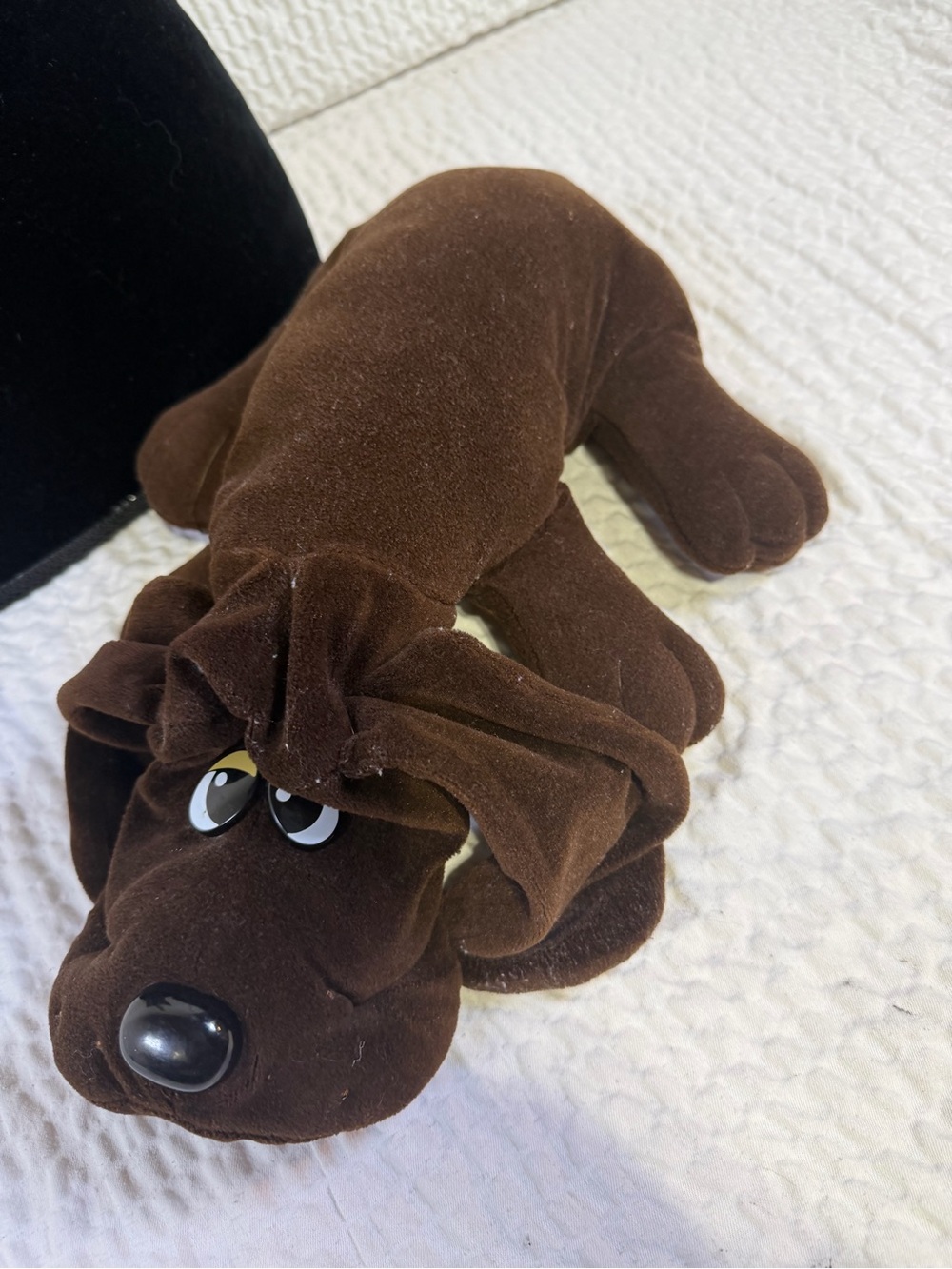 Plush Brown Dog Toy with Playful Eyes - Soft Squeaky Companion